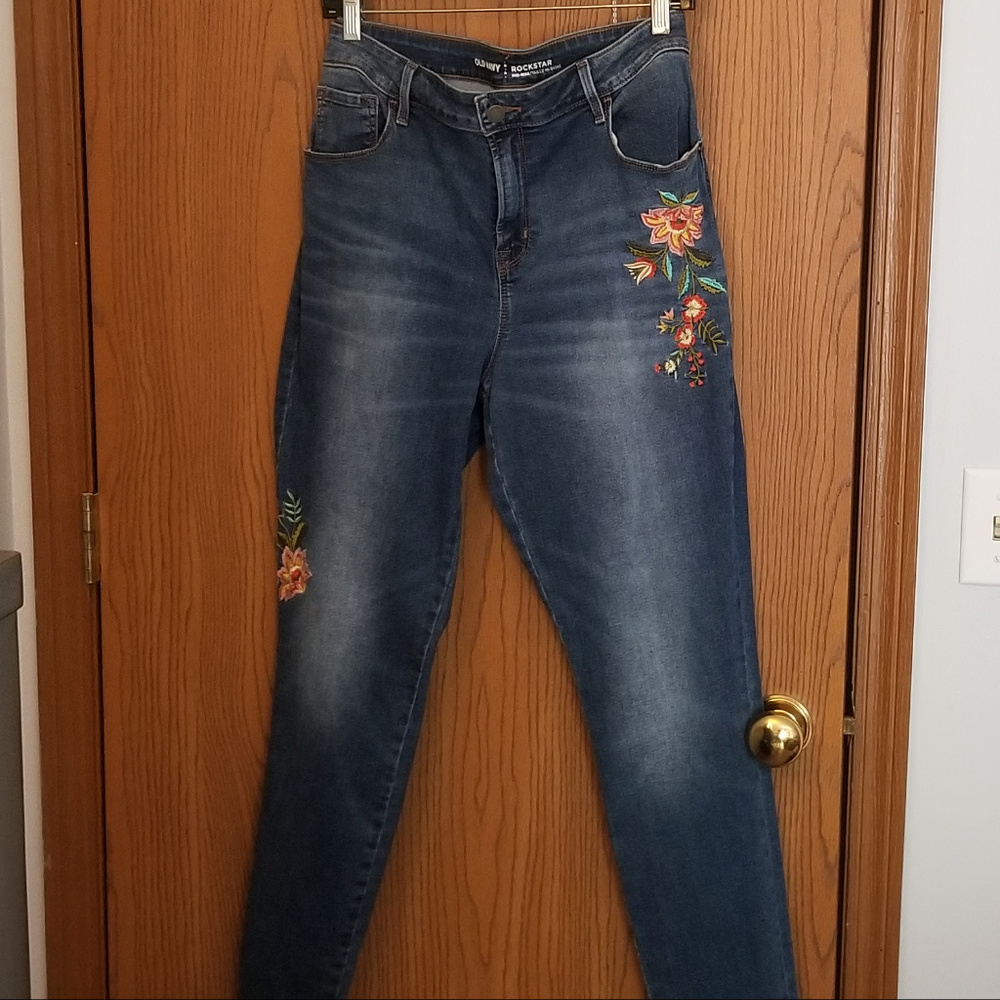 Old Navy Mid-Rise FLOWER ROCKSTAR Jeans 16
